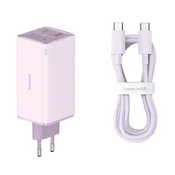 Stenski 100W polnilec Baseus GaN6 Pro 2x USB-A, 2x USB-C z USB-C v USB-C polnilnim kablom - purple