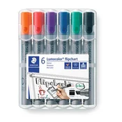 Marker za flipchart, 2-5 mm, poševen, STAEDTLER Lumocolor 356 B, 6 različnih barv, 6 kosov