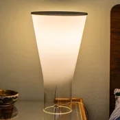 Namizna svetilka Foscarini Soffio LED - Dnevna soba/jedilnica - Dizajn - bela, prozorna, aluminijasta - Steklo