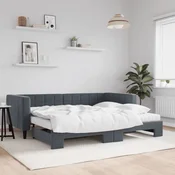 Izvlečna dnevna postelja z vzmetnico tem. siva 90x200 cm žamet
