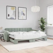 vidaXL Izvlečna dnevna postelja z vzmetnico sv. siva 80x200 cm žamet