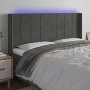 Vidaxl vidaXL Vzglavje postelje z LED diodo temno sivo 203x16x118/128 cm žametno