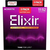 Elixir 16568 Nanoweb 11-52 3-Pack Strune za akustično kitaro