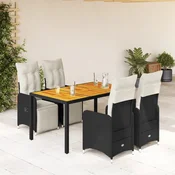 vidaXL Vrtna bistro garnitura 5-delna z blazinami črn poli ratan