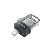 MICRO USB & USB DISK SANDISK 128GB ULTRA DUAL, 3.0, srebrno-črn, drsni priključek