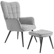 Homestar Naslanjač z naslonom za roke z otomanom 73x775x98 cm svetlo siva