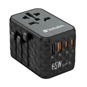 Univerzalni potovalni adapter Verbatim UTA-05 GaN III - 65 W (USB-C/USB-A)