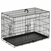 PAWHUT Dog Crate Transportna Škatla Kletka Za Male Živali Kletka Za Prevoz Kletke Pasja Zložljiva Kovinska Črna 76 X 46 X 52 Cm