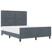 Vidaxl Postelja z vzmetnico z vzglavjem Temno siva 140 x 200 cm Žamet