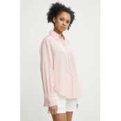 Košulja Lacoste za žene, boja: ružičasta, relaxed, s klasičnim ovratnikom