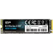 SILICON POWER P34A60 SSD disk, 512 GB, M.2 PCIe Gen3 x4, NVMe, 2200/1600 MB/s (SP512GBP34A60M28)