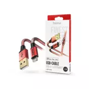 HAMA odsevni polnilni kabel, USB-A - Lightning, 1,5 m, najlon, rdeč