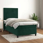 Box spring postelja z vzmetnico temno zelen 90x190 cm žamet