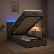 vidaXL Otomanska postelja z vzmetnico in LED Temno siva 90 x 200 cm