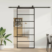 vidaXL Drsna vrata z opremo črna 90x205 cm ESG steklo