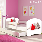 Djecji krevet ACMA s motivom, bocna bijela + ladica 160x80 cm - 40 Macka