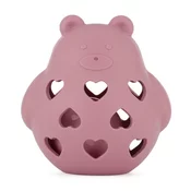 PETITE&MARS Igrača silikonska z ropotuljico Bear Basil Dusty Rose 0m+