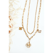 Gold double chain with clover and butterflies