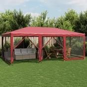 Šator za zabave s 10 mrežastih bocnih zidova crveni 6x4 m HDPE