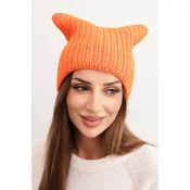 Kesi Womens winter cap with wool in a cat shape made of ribbed knit K419 orange