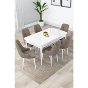 Hanah Home trpezarijski set Lia, sto na razvlacenje i 6 stolica, bela ploca, kapucino tkanina Babyface