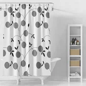Tuš zavesa 180x180cm, vinil, bela, črno cvetje - Bela z vzorcem - 180x180 cm - Aqualine - 24 - Vinil - 1800 - Tuš zavesa - 1800 - 14