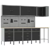 vidaXL vidaXL 12-delni delovni kabinet in pegboard set Črna MDF in kovina, (22047493)