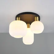 Trio Lighting Stropna svetilka Diva, 3-svetlobna, kovina, steklo, bela, medeninasta barva - Dnevna soba/jedilnica - črna, medeninasta, bela