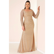 By Saygi Square Neck Lined Plus Size Long Dress with Cut Stones