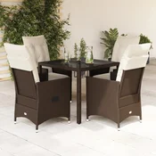 5-dijelni vrtni blagovaonski set s jastucima poliratan smeđi Smeđa 90 x 90 x 75 cm