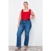 Trendyol Curve Red Square Neck Plain Basic Camisole Plus Size Undershirt