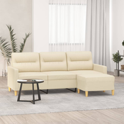 vidaXL Trosjed s tabureom krem 180 cm od tkanine
