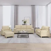 4-dijelni set sofa s jastucima krem od tkanine