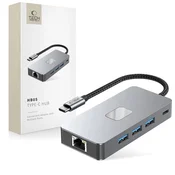 slomart Adapter Tech-Protect HB05 HUB 9v1 USB-C + USB2.0 + USB3.0 + HDMI 4K 60HZ + SD/TF + PD100W + RJ45 - siv