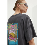 Bombažna kratka majica Roxy SWEETER SUN ženska, siva barva, ERJZT05718