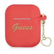Ovitek Guess Silicone Charm Heart Collection za AirPods, rdeč