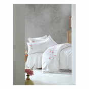 Bijela posteljina od pamucnog satena s plahtom Perla White, 200 x 220 cm