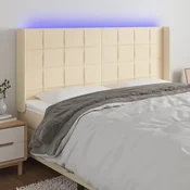 Vidaxl vidaXL Vzglavje postelje z LED diodami kremne barve 163x16x118/128 cm blago