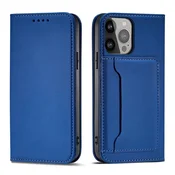 HURTEL Magnetni ovitek za kartice etui iPhone 14 Pro pokrovček z zavihkom denarnica stojalo modra