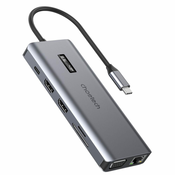 Adapter 12u1 Choetech HUB-M26 USB-C za USB-C+ USB-A+ HDMI+ VGA+ AUX+ SD+ TF (sivo)