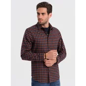 OMBRE Moška karirasta flanelna srajca V6 OM-SHCS-0150 temno modra in črna MDN124403 S