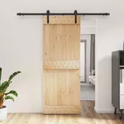 vidaXL Drsna vrata Naravna in črna 80 x 210 cm Masiven borov les