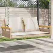 Vidaxl Gugalna klop z blazinami bež 109x62x40 cm poli ratan