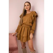 Dress with camel vertical ruffles