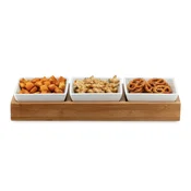 Servirni set s 3 vdelanimi skledicami, porcelan/les, 30,1 x 10,8 x 5,4 cm