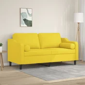 Vidaxl Kavč dvosed z blazinami svetlo rumen 140 cm blago