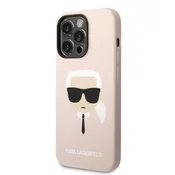 shumee Silikonski ovitek Karl Lagerfeld Ikonik Karl`s Head MagSafe za iPhone 14 Pro (roza)