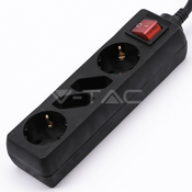 V-TAC Podaljševalni kabel, 4 vtičnice, stikalo, 1,5 m,16A, 3G1,5 mm2, črn