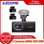 AZDOME M560-3CH Car DVR 3 Channel Dash Cam 4inch Touch Screen 64GB/128GB eMMC Storage Built-in GPS WIFI 1080P Front Cabin Rear