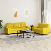 2-dijelni set sofa s jastucima svjetložuti od tkanine